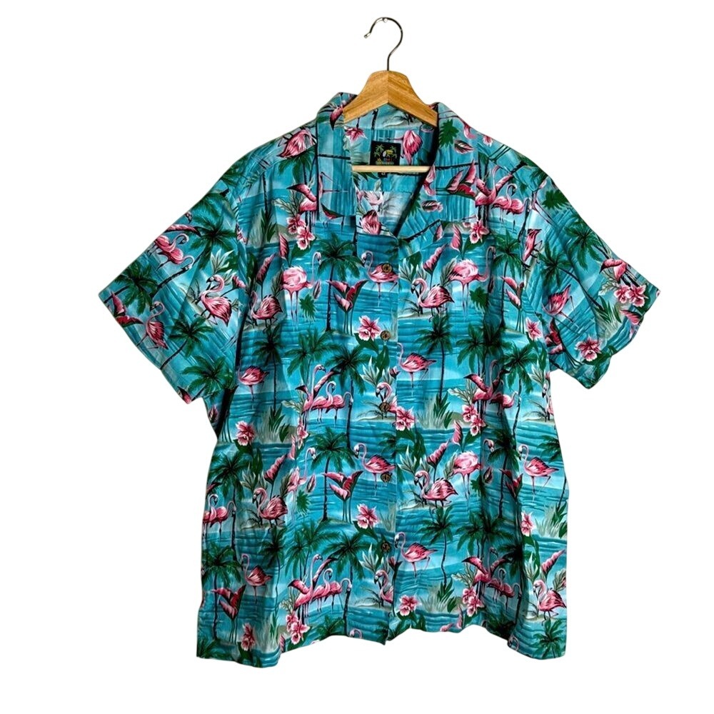 Benny's Men's Flamingo Tropical Hawaiian Shirt Blue‎ 4X